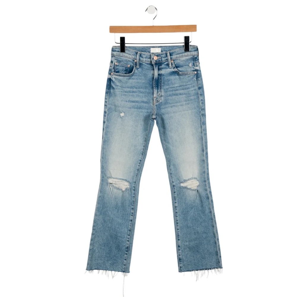 MOTHER Light Blue Distressed Straight Leg Jeans